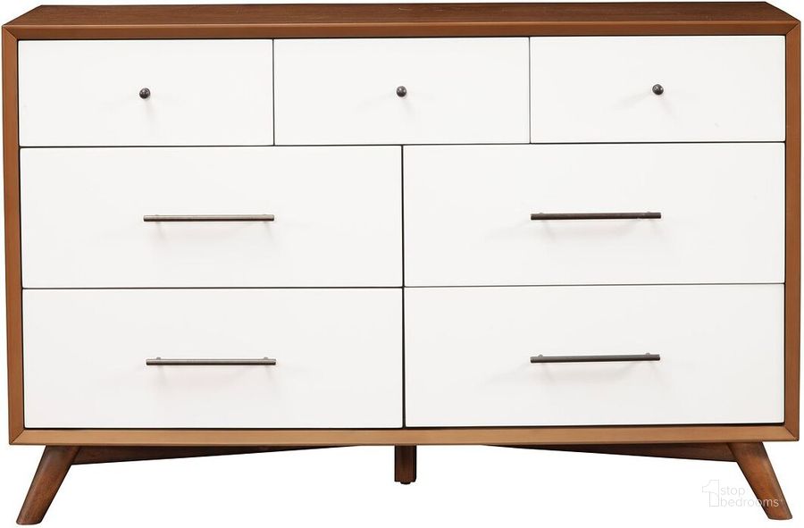 The appearance of Flynn Acorn And White Dresser designed by Alpine in the transitional interior design. This white and brown piece of furniture  was selected by 1StopBedrooms from Flynn Collection to add a touch of cosiness and style into your home. Sku: 999-03. Material: Wood. Product Type: Dresser. Image1