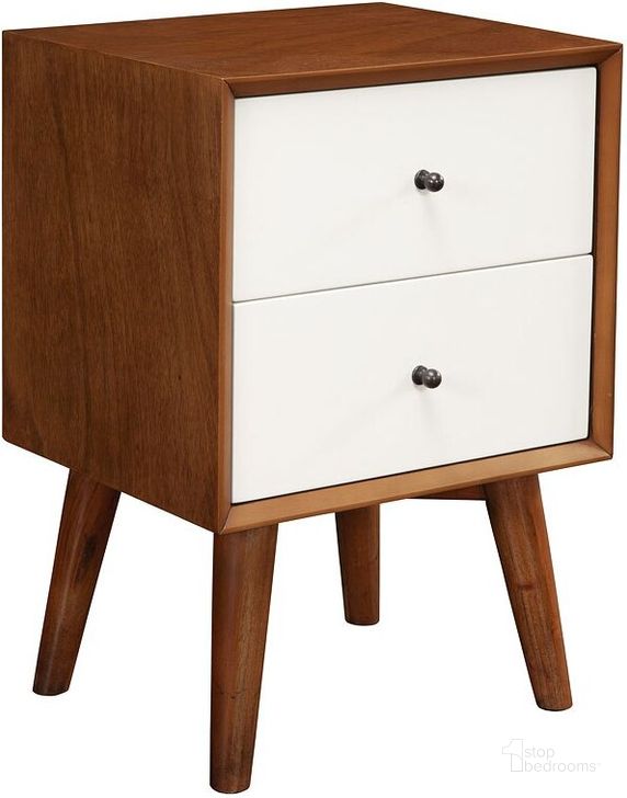 The appearance of Flynn Acorn And White Nightstand designed by Alpine in the transitional interior design. This brown piece of furniture  was selected by 1StopBedrooms from Flynn Collection to add a touch of cosiness and style into your home. Sku: 999-02. Material: Wood. Product Type: Nightstand. Image1