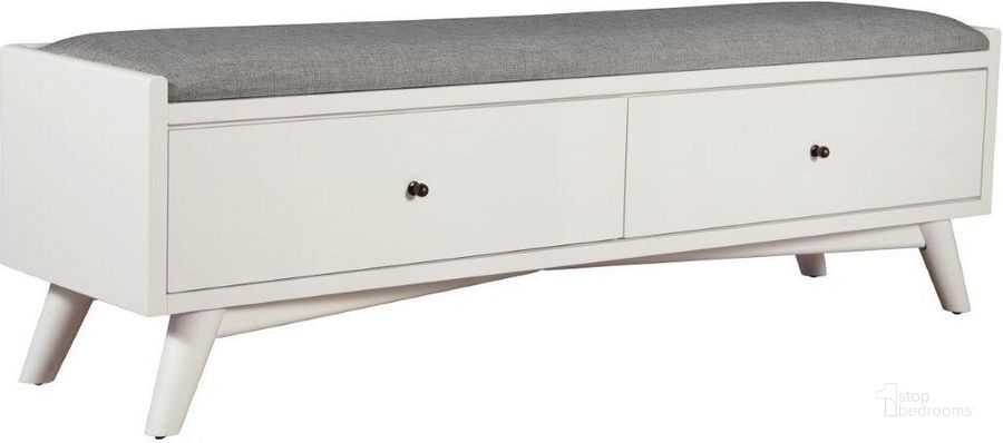 The appearance of Flynn Bench In White designed by Alpine in the transitional interior design. This white piece of furniture  was selected by 1StopBedrooms from Flynn Collection to add a touch of cosiness and style into your home. Sku: 966-W-12. Material: Wood. Product Type: Bench. Image1
