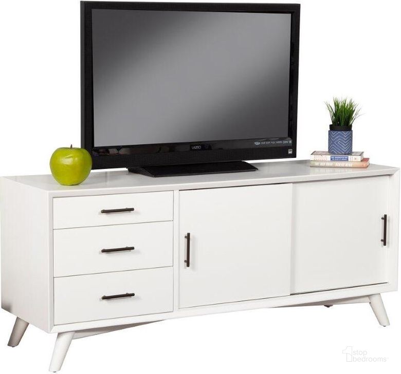 The appearance of Flynn Large Tv Console In White designed by Alpine in the transitional interior design. This white piece of furniture  was selected by 1StopBedrooms from Flynn Collection to add a touch of cosiness and style into your home. Sku: 966-W-10. Material: Wood. Product Type: TV Console. Image1