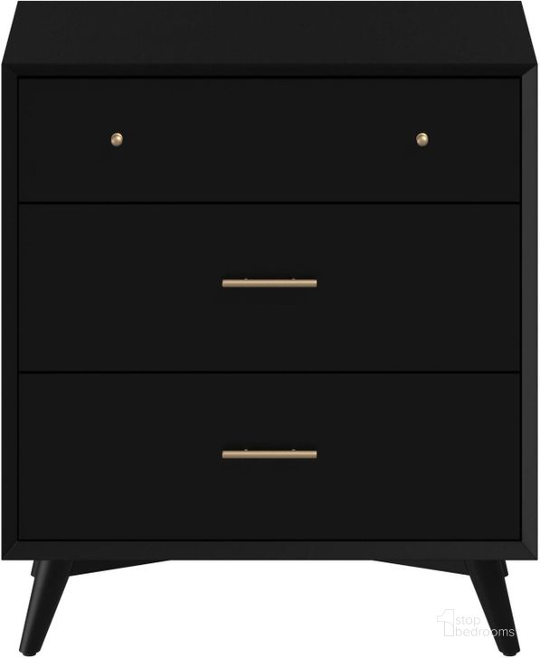 The appearance of Flynn Mid Century Modern 3 Drawer Small Chest Black designed by Alpine in the transitional interior design. This black piece of furniture  was selected by 1StopBedrooms from Flynn Collection to add a touch of cosiness and style into your home. Sku: 966BLK-04. Material: Wood Veneer. Product Type: Accent Chest. Image1