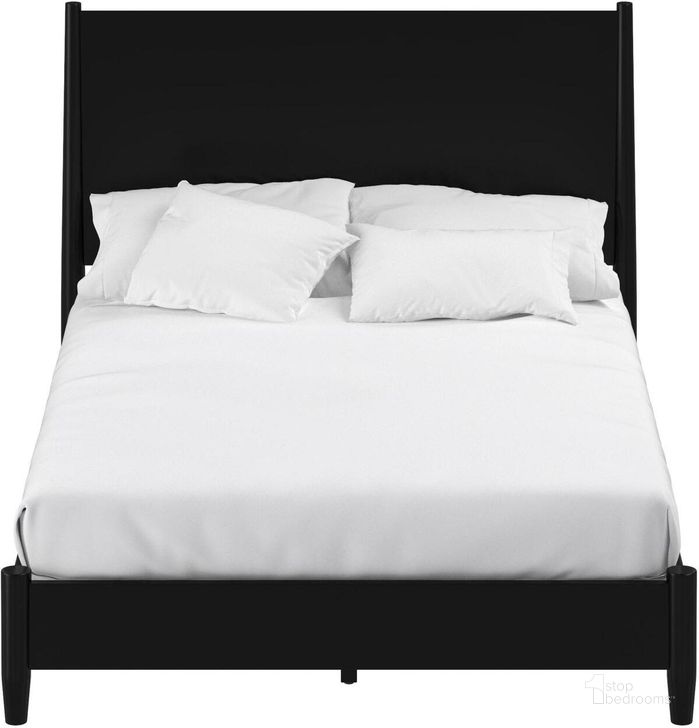 The appearance of Flynn Mid Century Modern Queen Panel Bed Black designed by Alpine in the transitional interior design. This black piece of furniture  was selected by 1StopBedrooms from Flynn Collection to add a touch of cosiness and style into your home. Sku: 966BLK-01Q. Bed Type: Panel Bed. Product Type: Panel Bed. Bed Size: Queen. Material: Wood Veneer. Image1