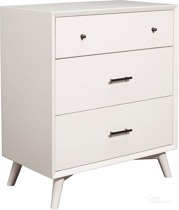 The appearance of Flynn White 3 Drawer Small Chest designed by Alpine in the modern / contemporary interior design. This white piece of furniture  was selected by 1StopBedrooms from Flynn Collection to add a touch of cosiness and style into your home. Sku: 966-W-04. Material: Wood. Product Type: Chest. Image1
