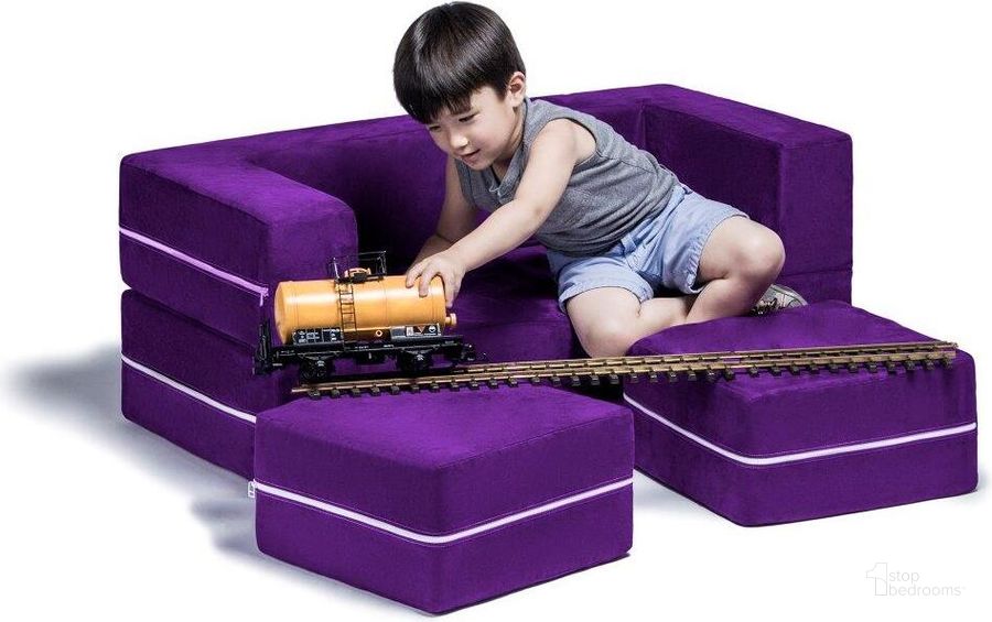The appearance of Foam Labs Ikeda Modular Kids Loveseat And Ottomans In Grape designed by Jaxx Bean Bags in the modern / contemporary interior design. This purple piece of furniture  was selected by 1StopBedrooms from  to add a touch of cosiness and style into your home. Sku: 16767280. Material: Microsuede. Product Type: Accent Chair. Image1