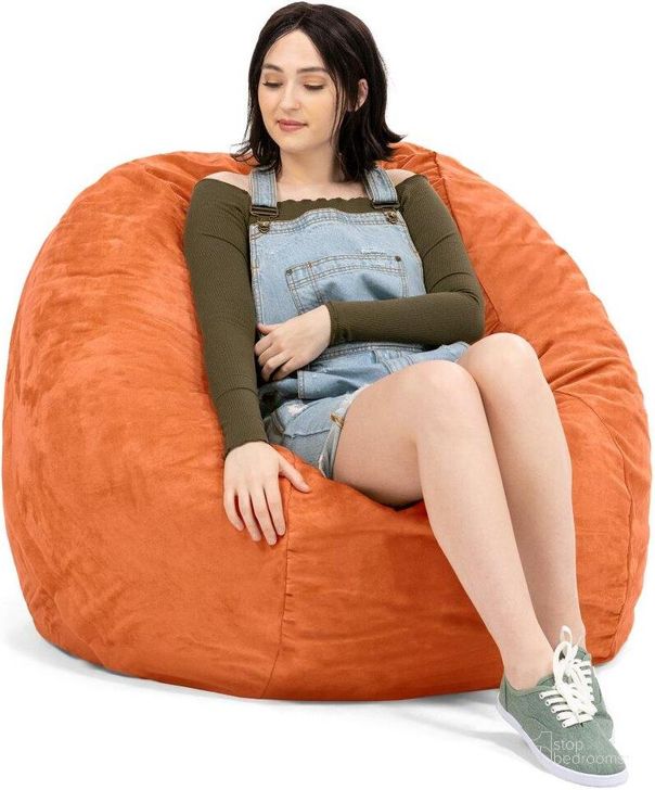 The appearance of Foam Labs Sak 4 Foot Round Bean Bag With Removable Cover In Mandarin designed by Jaxx Bean Bags in the traditional interior design. This orange piece of furniture  was selected by 1StopBedrooms from  to add a touch of cosiness and style into your home. Sku: 10841679. Material: Microsuede. Product Type: Accent Chair. Image1