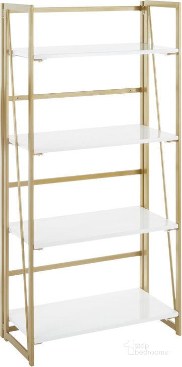 The appearance of Folia Contemporary Bookcase In Gold Metal And White Wood designed by Lumisource in the modern / contemporary interior design. This gold piece of furniture  was selected by 1StopBedrooms from Folia Collection to add a touch of cosiness and style into your home. Sku: OBC-FOLIA AUW. Product Type: Bookcase. Material: MDF. Image1