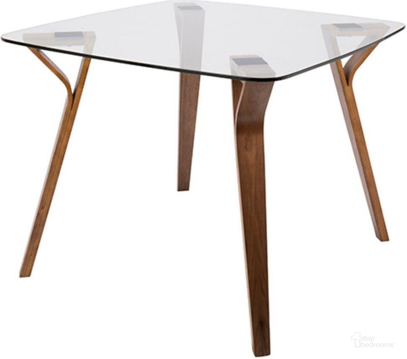 The appearance of Folia Mid-Century Modern Dinette Table In Walnut And Glass designed by Lumisource in the transitional interior design. This walnut piece of furniture  was selected by 1StopBedrooms from Folia Collection to add a touch of cosiness and style into your home. Sku: DT-FOLIA WL+CL. Material: Glass. Product Type: Bistro Table. Image1