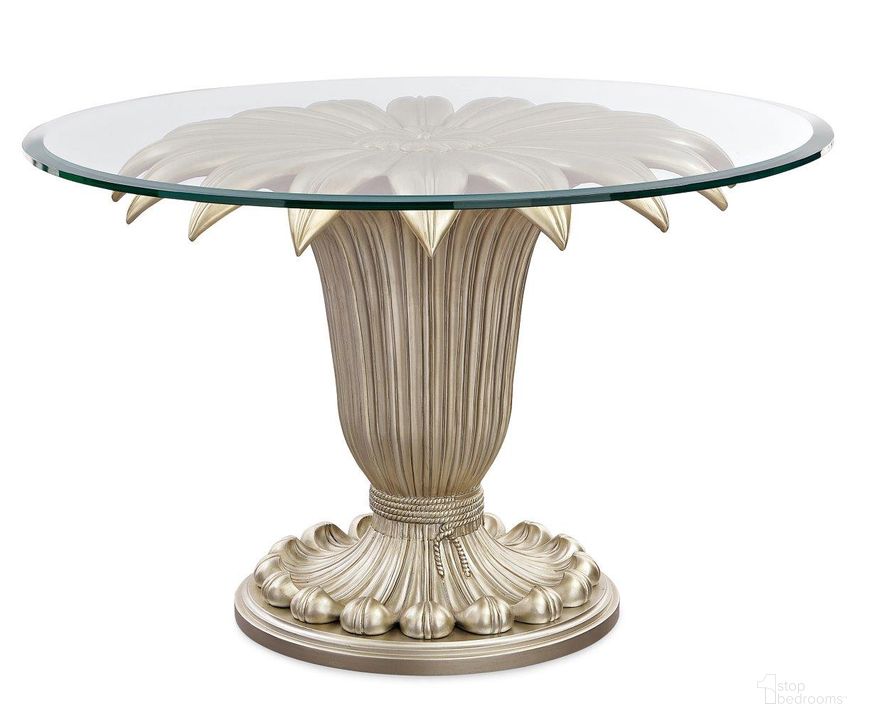 The appearance of Fontainebleau Champagne Mist 42 Inch Center Dining Table designed by Caracole in the transitional interior design. This beige piece of furniture  was selected by 1StopBedrooms from Fontainebleau Collection to add a touch of cosiness and style into your home. Sku: GLA-0042-001T;C062-419-202B. Table Base Style: Pedestal. Table Top Shape: Round. Product Type: Dining Table. Size: 42.