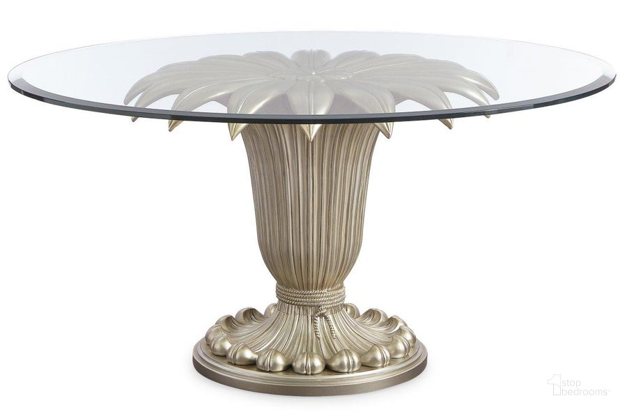 The appearance of Fontainebleau Champagne Mist 60 Inch Center Dining Table designed by Caracole in the transitional interior design. This beige piece of furniture  was selected by 1StopBedrooms from Fontainebleau Collection to add a touch of cosiness and style into your home. Sku: GLA-0060-003T;C062-419-202B. Table Base Style: Pedestal. Table Top Shape: Round. Product Type: Dining Table. Size: 60". Image1