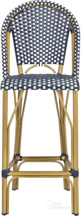 The appearance of Ford Navy and White Indoor/Outdoor Stacking French Bistro Bar Stool designed by Safavieh in the transitional interior design. This white navy piece of furniture  was selected by 1StopBedrooms from Ford Collection to add a touch of cosiness and style into your home. Sku: PAT4008A. Product Type: Barstool. Material: Aluminium. Image1