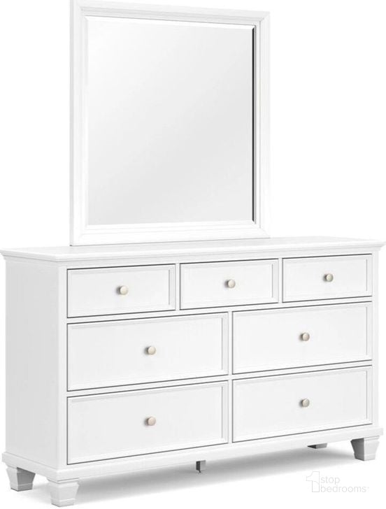 The appearance of Fortman Dresser and Mirror In White designed by Signature Design by Ashley in the transitional interior design. This white piece of furniture  was selected by 1StopBedrooms from Fortman Collection to add a touch of cosiness and style into your home. Sku: B680-31;B680-36. Material: Wood. Product Type: Dresser and Mirror. Image1