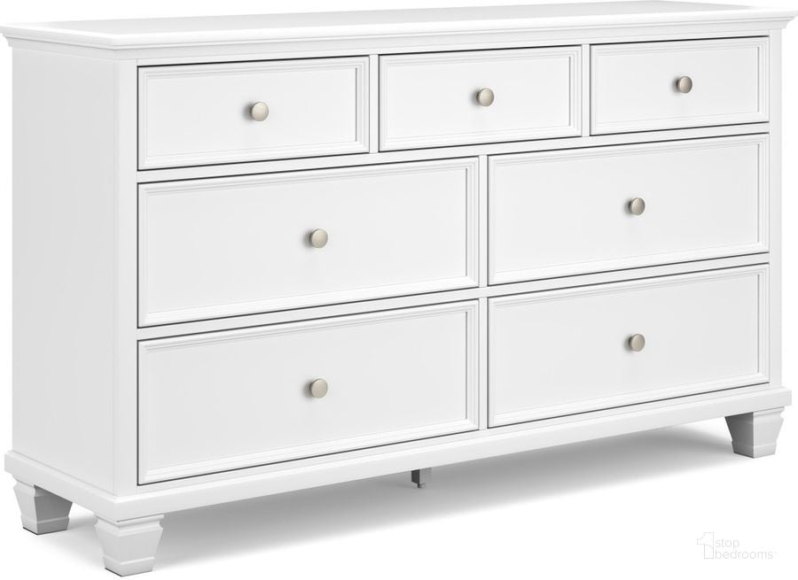 The appearance of Fortman White Dresser designed by Signature Design by Ashley in the transitional interior design. This white piece of furniture  was selected by 1StopBedrooms from Fortman Collection to add a touch of cosiness and style into your home. Sku: B680-31. Material: Wood. Product Type: Dresser. Image1