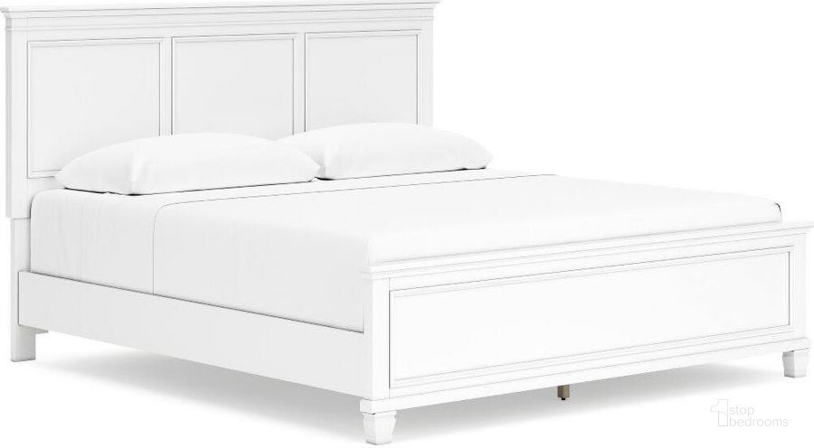 The appearance of Fortman White King Panel Bed designed by Signature Design by Ashley in the transitional interior design. This white piece of furniture  was selected by 1StopBedrooms from Fortman Collection to add a touch of cosiness and style into your home. Sku: B680-58;B680-56;B680-97. Bed Type: Panel Bed. Material: Wood. Product Type: Panel Bed. Bed Size: King. Image1