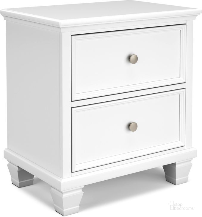 The appearance of Fortman White Two Drawer Night Stand designed by Signature Design by Ashley in the transitional interior design. This white piece of furniture  was selected by 1StopBedrooms from Fortman Collection to add a touch of cosiness and style into your home. Sku: B680-92. Material: Wood. Product Type: Nightstand. Image1