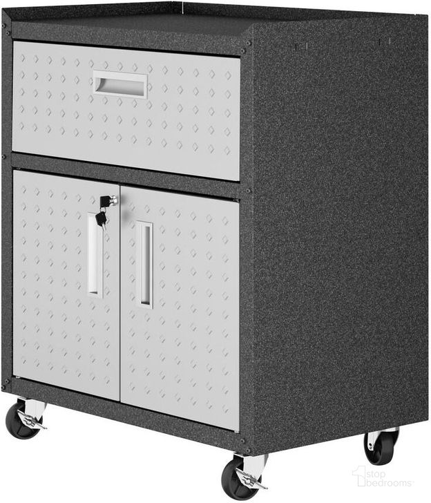 The appearance of Fortress Textured Metal 31.5 Inch Garage Mobile Cabinet With 1 Full Extension Drawer And 2 Adjustable Shelves In Grey designed by Manhattan Comfort in the modern / contemporary interior design. This grey piece of furniture  was selected by 1StopBedrooms from Fortress Collection to add a touch of cosiness and style into your home. Sku: 2GMCC. Material: Steel. Product Type: Cabinet. Image1