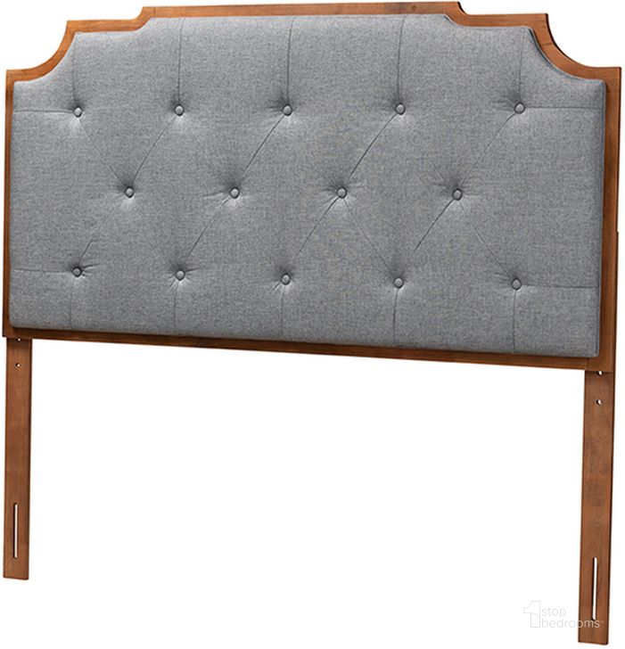 The appearance of Fortuna Grey Fabric and Walnut Brown Finished Wood King Headboard designed by Baxton Studio in the traditional interior design. This grey and walnut piece of furniture  was selected by 1StopBedrooms from Fortuna Collection to add a touch of cosiness and style into your home. Sku: MG9777-Dark Grey/Walnut-HB-King. Product Type: Headboard. Bed Size: King. Material: Rubberwood. Image1