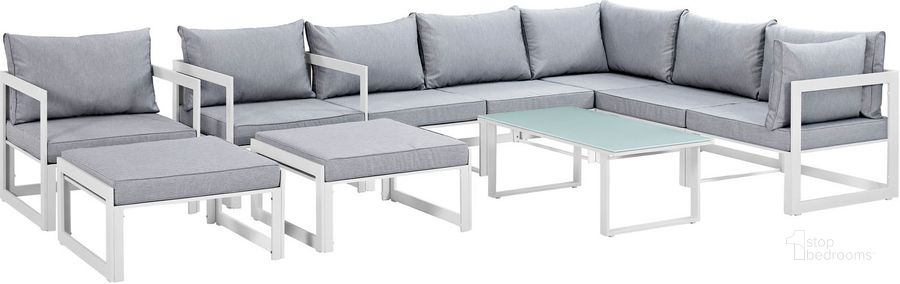 The appearance of Fortuna White and Gray 10 Piece Outdoor Patio Sectional Sofa Set designed by Modway in the modern / contemporary interior design. This white and gray piece of furniture  was selected by 1StopBedrooms from Fortuna Collection to add a touch of cosiness and style into your home. Sku: EEI-1720-WHI-GRY-SET. Material: Fabric. Product Type: Outdoor Sofa. Image1