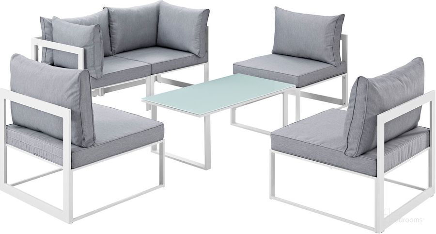 The appearance of Fortuna White and Gray 6 Piece Outdoor Patio Sectional Sofa Set EEI-1726-WHI-GRY-SET designed by Modway in the modern / contemporary interior design. This white and gray piece of furniture  was selected by 1StopBedrooms from Fortuna Collection to add a touch of cosiness and style into your home. Sku: EEI-1726-WHI-GRY-SET. Material: Polyester. Product Type: Outdoor Sofa. Image1