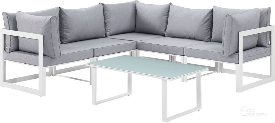 The appearance of Fortuna White and Gray 6 Piece Outdoor Patio Sectional Sofa Set EEI-1732-WHI-GRY-SET designed by Modway in the modern / contemporary interior design. This white and gray piece of furniture  was selected by 1StopBedrooms from Fortuna Collection to add a touch of cosiness and style into your home. Sku: EEI-1732-WHI-GRY-SET. Material: Polyester. Product Type: Outdoor Sofa. Image1