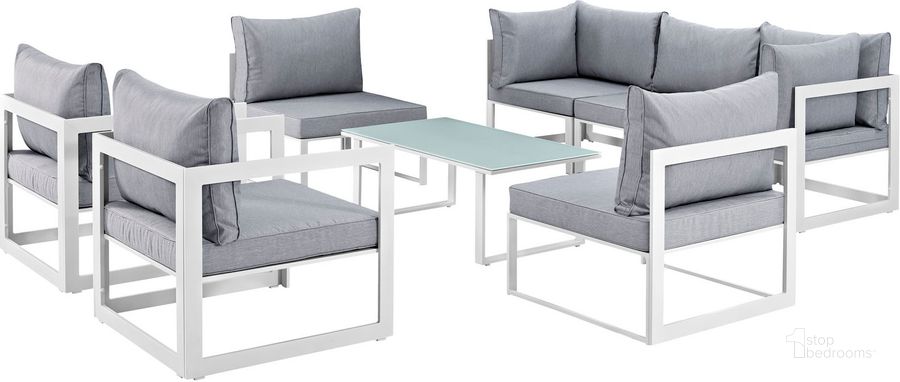 The appearance of Fortuna White and Gray 8 Piece Outdoor Patio Sectional Sofa Set EEI-1725-WHI-GRY-SET designed by Modway in the modern / contemporary interior design. This white and gray piece of furniture  was selected by 1StopBedrooms from Fortuna Collection to add a touch of cosiness and style into your home. Sku: EEI-1725-WHI-GRY-SET. Material: Polyester. Product Type: Outdoor Sofa. Image1