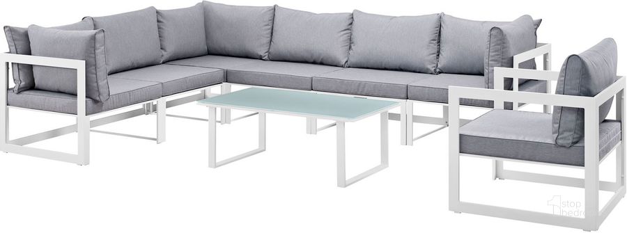 The appearance of Fortuna White and Gray 8 Piece Outdoor Patio Sectional Sofa Set EEI-1736-WHI-GRY-SET designed by Modway in the modern / contemporary interior design. This white and gray piece of furniture  was selected by 1StopBedrooms from Fortuna Collection to add a touch of cosiness and style into your home. Sku: EEI-1736-WHI-GRY-SET. Material: Polyester. Product Type: Outdoor Sofa. Image1
