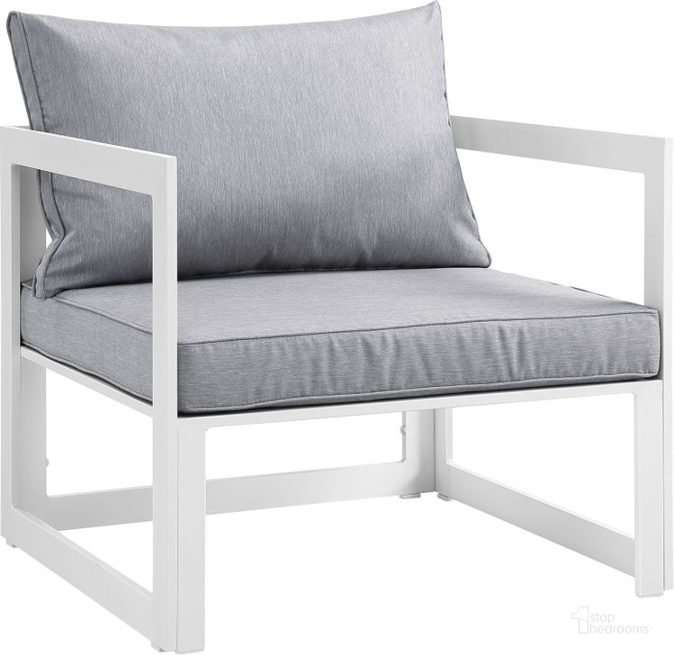 The appearance of Fortuna White and Gray Outdoor Patio Arm Chair designed by Modway in the modern / contemporary interior design. This white and gray piece of furniture  was selected by 1StopBedrooms from Fortuna Collection to add a touch of cosiness and style into your home. Sku: EEI-1517-WHI-GRY. Material: Fabric. Product Type: Outdoor Dining Chair. Image1