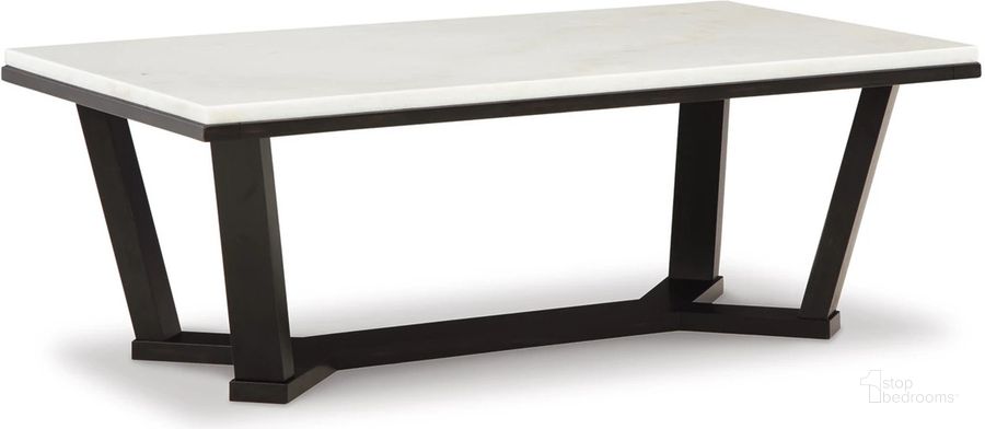 The appearance of Fostead White And Espresso Rectangular Cocktail Table designed by Signature Design by Ashley in the modern / contemporary interior design. This white/espresso piece of furniture  was selected by 1StopBedrooms from Fostead Collection to add a touch of cosiness and style into your home. Sku: T770-1. Material: Marble. Product Type: Cocktail Table. Image1