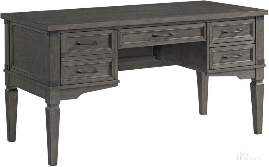 The appearance of Foundry Home Office Brushed Pewter 60 Inch Half Pedestal Desk designed by Intercon in the transitional interior design. This gray piece of furniture  was selected by 1StopBedrooms from Foundry Home Office Collection to add a touch of cosiness and style into your home. Sku: FR-HO-6030WD-PEW-C. Product Type: Desk. Image1