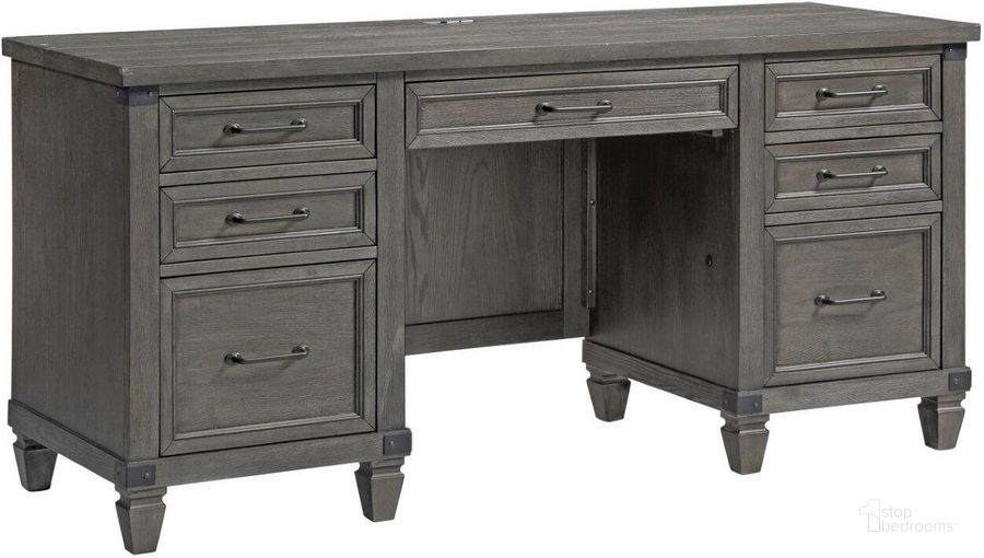 The appearance of Foundry Home Office Brushed Pewter 66 Inch Executive Desk designed by Intercon in the transitional interior design. This gray piece of furniture  was selected by 1StopBedrooms from Foundry Home Office Collection to add a touch of cosiness and style into your home. Sku: FR-HO-6631ED-PEW-C. Product Type: Desk. Image1