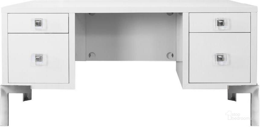 The appearance of Four Drawer Desk In White Lacquer With Nickel Base designed by Worlds Away in the traditional interior design. This silver piece of furniture  was selected by 1StopBedrooms from  to add a touch of cosiness and style into your home. Sku: COSBY WHN. Product Type: Desk. Material: MDF. Image1