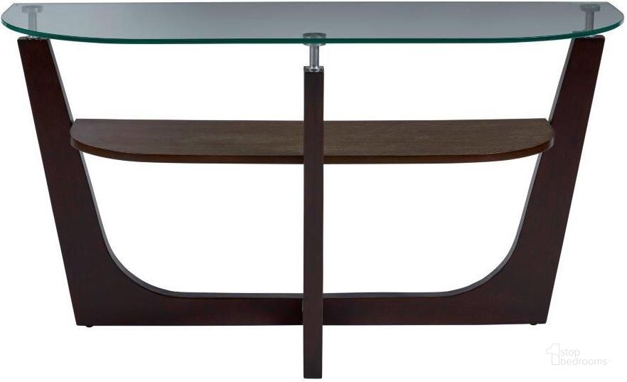 The appearance of Four-Points Glass Top Sofa/Console Table In Brown designed by Progressive Furniture in the modern / contemporary interior design. This brown piece of furniture  was selected by 1StopBedrooms from Four-Points Collection to add a touch of cosiness and style into your home. Sku: T332-05. Product Type: Sofa Table. Material: Rubberwood. Image1