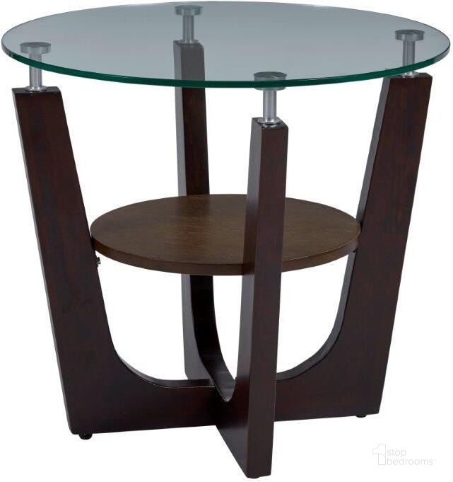 The appearance of Four-Points Round Glass Top End Table In Brown designed by Progressive Furniture in the modern / contemporary interior design. This brown piece of furniture  was selected by 1StopBedrooms from Four-Points Collection to add a touch of cosiness and style into your home. Sku: T332-04. Product Type: End Table. Material: Rubberwood. Image1