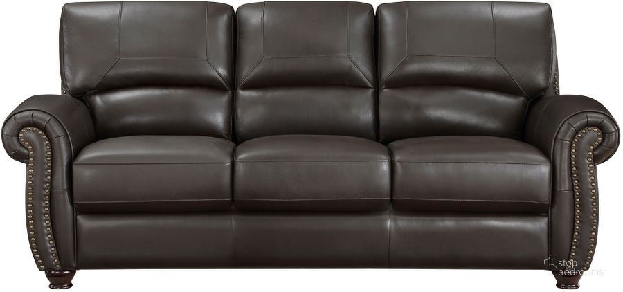 The appearance of Foxborough Leather Sofa In Brown designed by Homelegance in the traditional interior design. This brown piece of furniture  was selected by 1StopBedrooms from Foxborough Collection to add a touch of cosiness and style into your home. Sku: 9269DB-3. Material: Leather. Product Type: Sofa. Image1