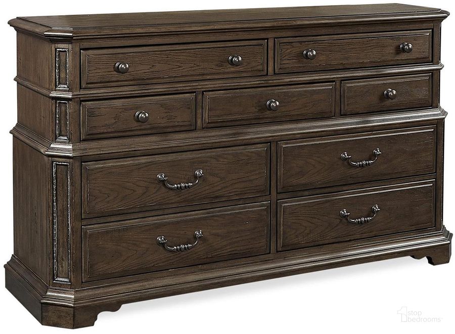 The appearance of Foxhill Master Dresser In Dark Brown designed by Aspenhome in the traditional interior design. This dark brown piece of furniture  was selected by 1StopBedrooms from Foxhill Collection to add a touch of cosiness and style into your home. Sku: I201-454. Material: Wood. Product Type: Dresser. Image1
