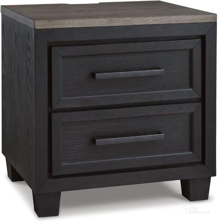 The appearance of Foyland Black And Brown Two Drawer Nightstand designed by Signature Design by Ashley in the modern / contemporary interior design. This black/brown piece of furniture  was selected by 1StopBedrooms from Foyland Collection to add a touch of cosiness and style into your home. Sku: B989-92. Material: Wood. Product Type: Nightstand. Image1