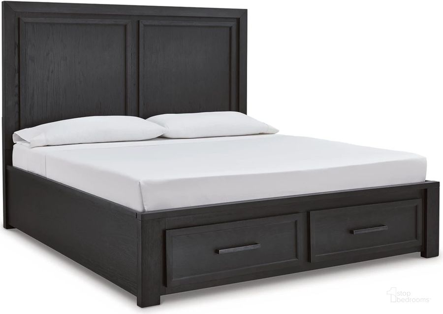 The appearance of Foyland California King Panel Storage Bed In Black/Brown designed by Signature Design by Ashley in the modern / contemporary interior design. This black/brown piece of furniture  was selected by 1StopBedrooms from Foyland Collection to add a touch of cosiness and style into your home. Sku: B989-56S;B989-58;B989-94. Bed Type: Storage Bed. Material: Wood. Product Type: Storage Bed. Bed Size: California King. Image1