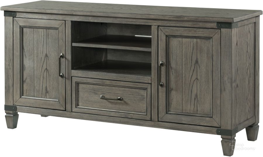 The appearance of Foundry Brushed Pewter 60" Media Console designed by Intercon in the transitional interior design. This gray piece of furniture  was selected by 1StopBedrooms from Foundry Collection to add a touch of cosiness and style into your home. Sku: FR-HT-6030-PEW-C. Product Type: TV Stands and TV Console. Image1