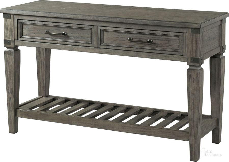 The appearance of Foundry Brushed Pewter Sofa Table designed by Intercon in the transitional interior design. This gray piece of furniture  was selected by 1StopBedrooms from Foundry Collection to add a touch of cosiness and style into your home. Sku: FR-TA-5018-PEW-C. Product Type: Sofa Table. Image1