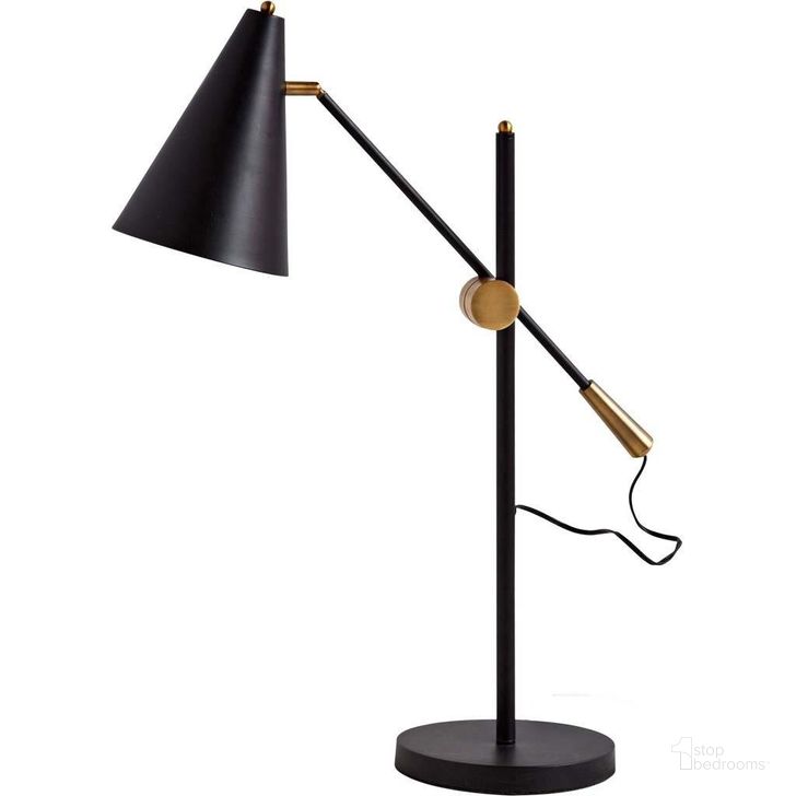 The appearance of Fragon Ii26 Inch Black And Gold Metal Adjustable Cone Shade Table Lamp designed by Mercana in the modern / contemporary interior design. This black and gold piece of furniture  was selected by 1StopBedrooms from  to add a touch of cosiness and style into your home. Sku: 65226. Material: Metal. Product Type: Table Lamp. Image1