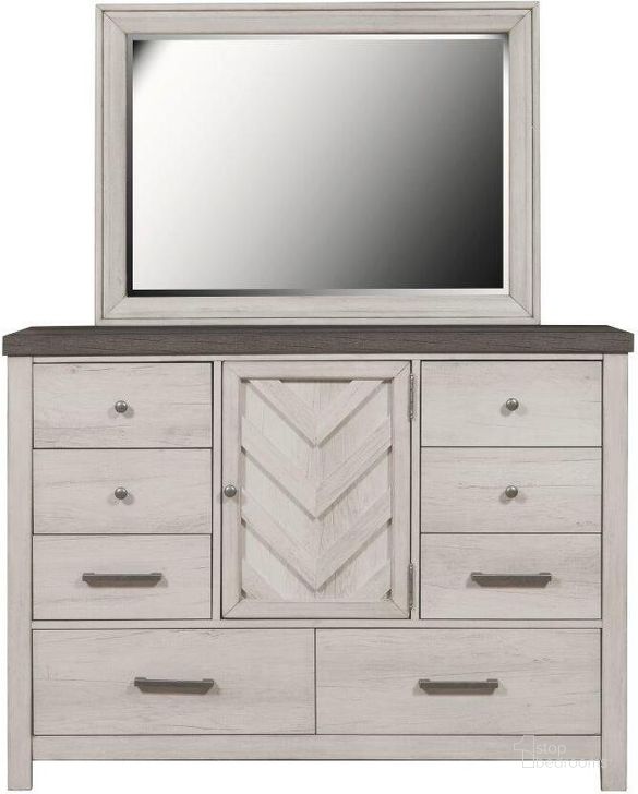 The appearance of Riverwood Bureau Mirror In Gray designed by Pulaski in the transitional interior design. This gray piece of furniture  was selected by 1StopBedrooms from  to add a touch of cosiness and style into your home. Sku: S466-035. Material: Wood. Product Type: Mirror. Image1