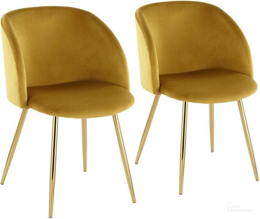 The appearance of Fran Contemporary Chair In Gold Metal And Chartreuse Velvet - Set Of 2 designed by Lumisource in the modern / contemporary interior design. This chartreuse piece of furniture  was selected by 1StopBedrooms from Luna Collection to add a touch of cosiness and style into your home. Sku: CH-FRAN AUYG2. Product Type: Chair. Material: Velvet. Image1