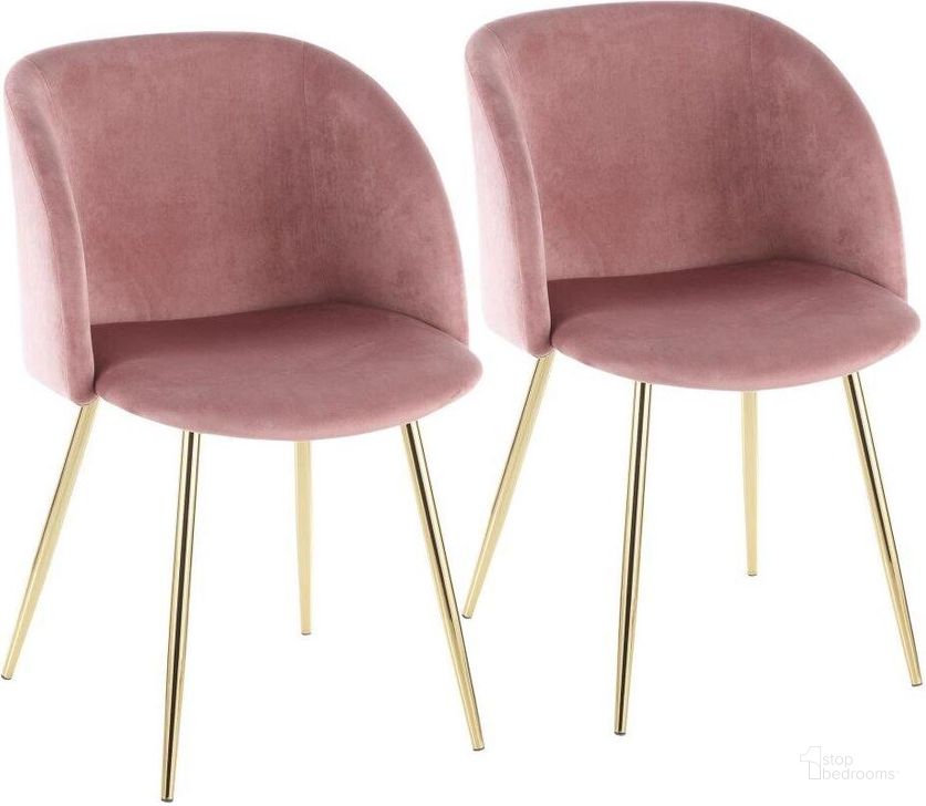 The appearance of Fran Contemporary Chair In Gold Metal And Pink Velvet - Set Of 2 designed by Lumisource in the modern / contemporary interior design. This pink and gold piece of furniture  was selected by 1StopBedrooms from Luna Collection to add a touch of cosiness and style into your home. Sku: CH-FRAN AUVPK2. Product Type: Chair. Material: Velvet. Image1