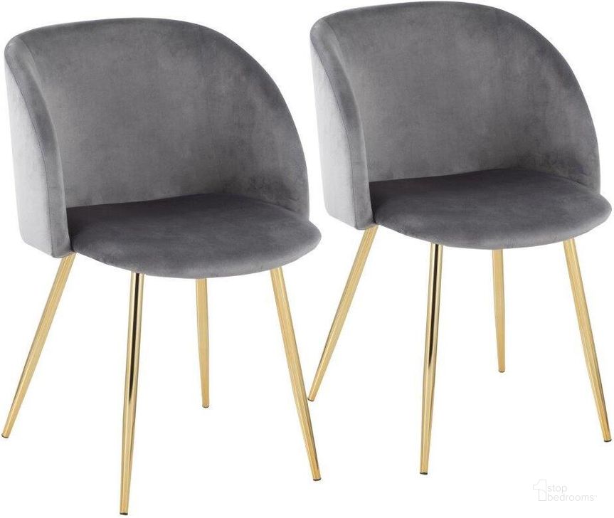 The appearance of Fran Contemporary Chair In Gold Metal And Silver Velvet - Set Of 2 designed by Lumisource in the modern / contemporary interior design. This silver piece of furniture  was selected by 1StopBedrooms from Luna Collection to add a touch of cosiness and style into your home. Sku: CH-FRAN AUVSV2. Product Type: Chair. Material: Velvet. Image1