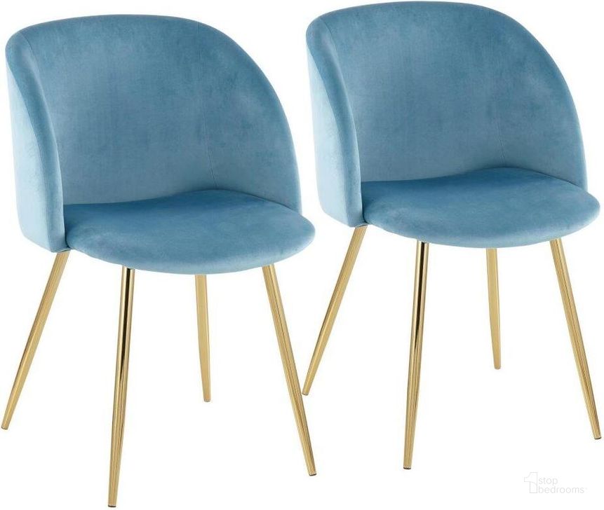 The appearance of Fran Contemporary Chair In Gold Steel And Light Blue Velvet - Set Of 2 designed by Lumisource in the modern / contemporary interior design. This light blue piece of furniture  was selected by 1StopBedrooms from Luna Collection to add a touch of cosiness and style into your home. Sku: CH-FRAN AUVLBU2. Product Type: Chair. Material: Velvet. Image1