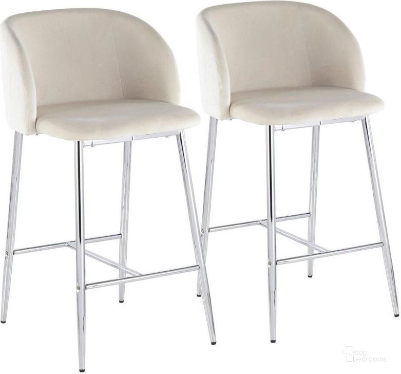 The appearance of Fran Contemporary Counter Stool In Chrome Metal And Cream Velvet - Set Of 2 designed by Lumisource in the modern / contemporary interior design. This chrome piece of furniture  was selected by 1StopBedrooms from Luna Collection to add a touch of cosiness and style into your home. Sku: B26-FRAN VCR2. Product Type: Barstool. Material: Velvet. Image1