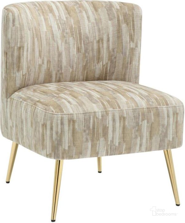 The appearance of Fran Contemporary Slipper Chair In Gold Metal And Light Brown Fabric designed by Lumisource in the modern / contemporary interior design. This light brown piece of furniture  was selected by 1StopBedrooms from Luna Collection to add a touch of cosiness and style into your home. Sku: CHR-FRANSLP AU+LBN. Material: Polyester. Product Type: Chair. Image1