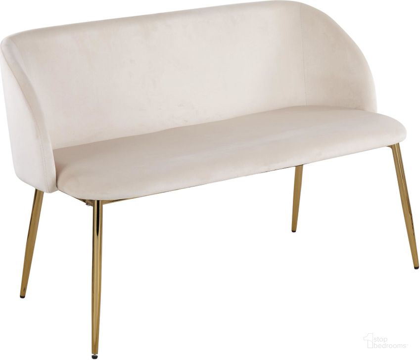 The appearance of Fran Glam Bench In Gold Steel And Cream Velvet designed by Lumisource in the glam interior design. This gold piece of furniture  was selected by 1StopBedrooms from Luna Collection to add a touch of cosiness and style into your home. Sku: BC-FRAN AUVCR. Product Type: Bench. Material: Velvet. Image1