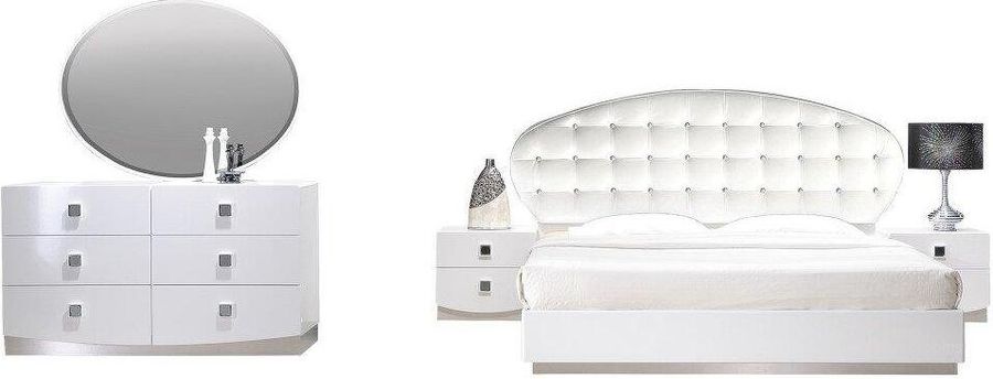 The appearance of France 5 Piece Faux Leather California King Bedroom Set In White Lacquer designed by Best Master Furniture in the modern / contemporary interior design. This white piece of furniture  was selected by 1StopBedrooms from France Collection to add a touch of cosiness and style into your home. Sku: FRANWK5. Material: Leather. Product Type: Bedroom Set. Image1