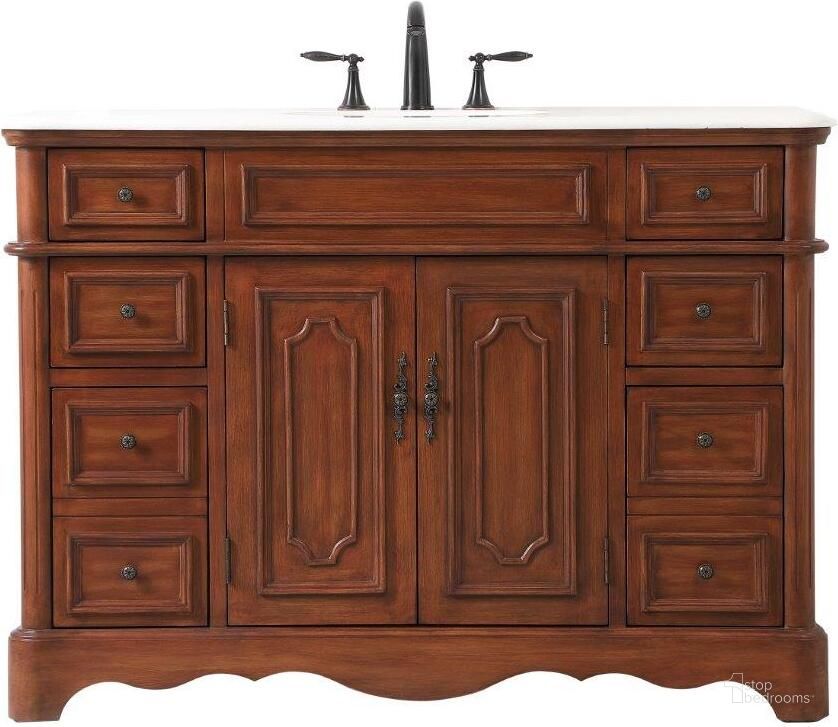The appearance of Francis 48 Inch Single Bathroom Vanity In Teak designed by Elegant Lighting in the traditional interior design. This teak piece of furniture  was selected by 1StopBedrooms from Francis Collection to add a touch of cosiness and style into your home. Sku: VF30448TK. Material: Wood. Product Type: Bathroom Vanity. Image1