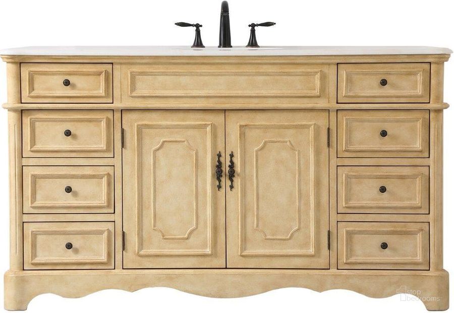 The appearance of Francis 60 Inch Double Bathroom Vanity In Antique Beige VF30460AB designed by Elegant Lighting in the traditional interior design. This antique beige piece of furniture  was selected by 1StopBedrooms from Francis Collection to add a touch of cosiness and style into your home. Sku: VF30460AB. Material: Wood. Product Type: Bathroom Vanity. Image1